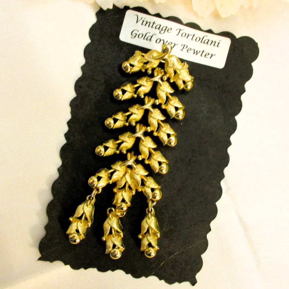 Vintage TORTOLANI Floral Hinged Brooch: 24K Gold Plated Dangle Rosebud Pin